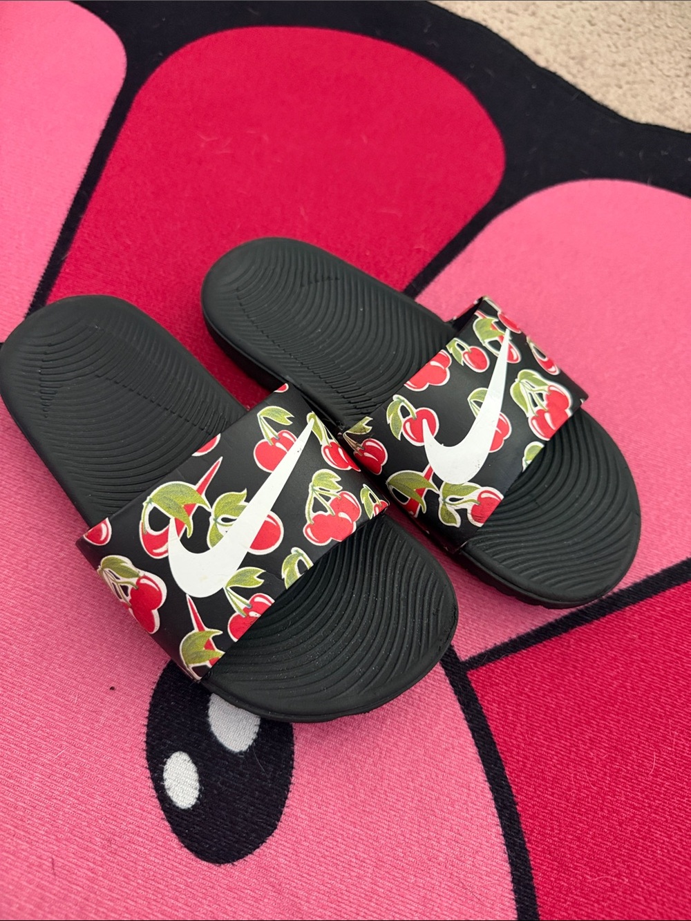 Nike Black Cherry Print Slide Sandals for Kids
